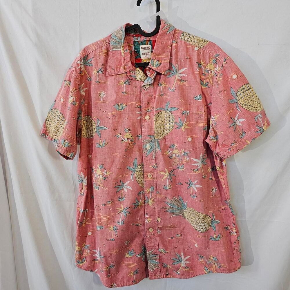 Mossimo Pink Pineapple Palm Tree Hawaiian Short Sleeve Shirt Men's L